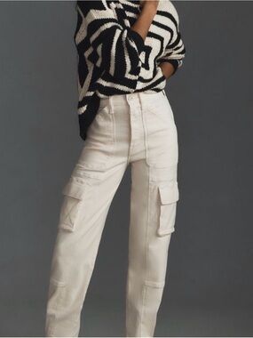 MOTHER Cream Straight-Leg Cargo Jeans